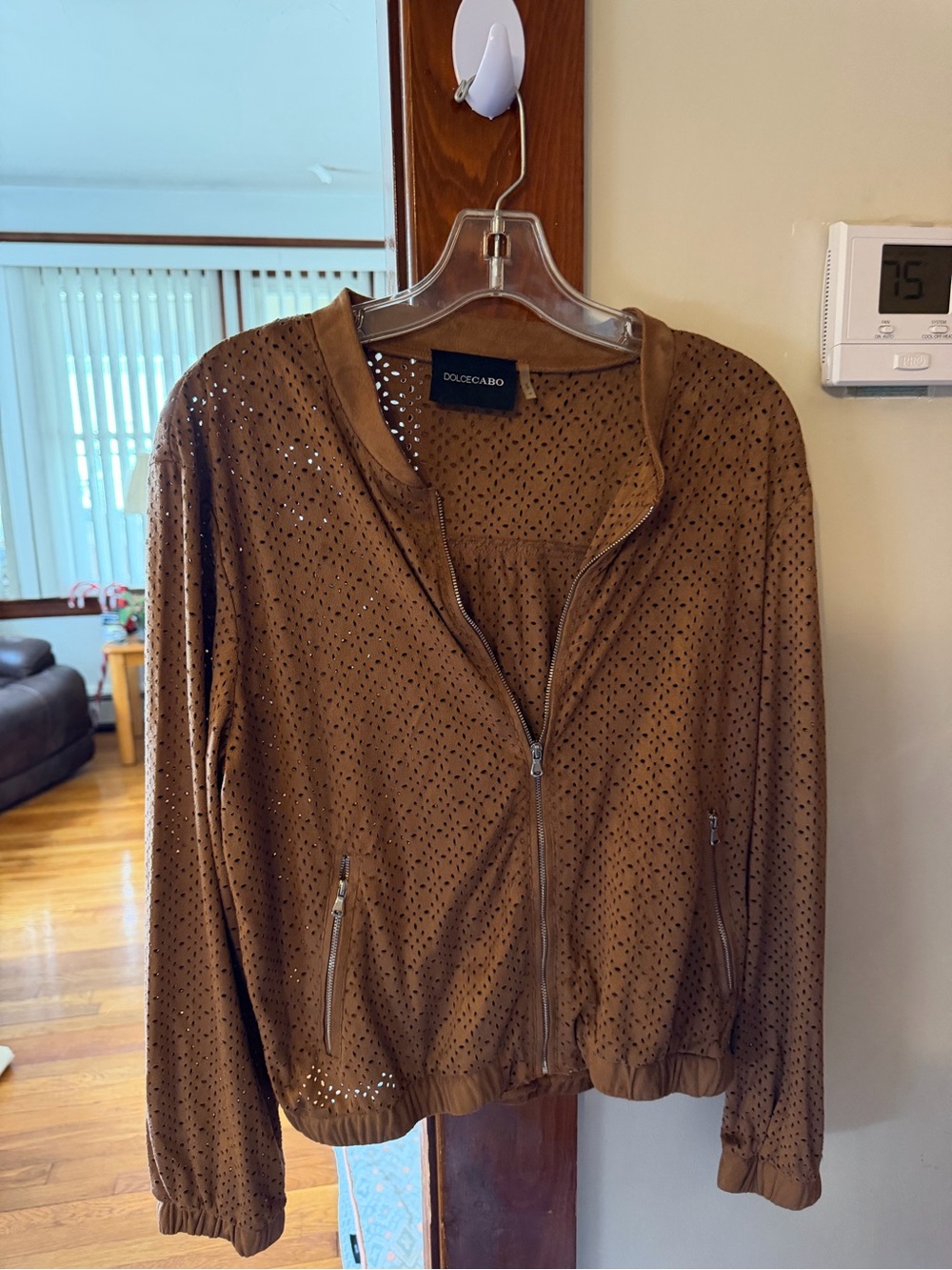 Dolce Cabo Cognac Perforated Bomber Jacket